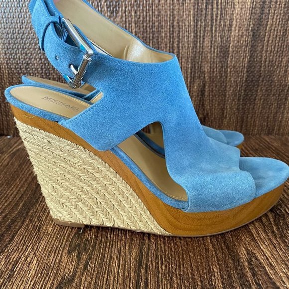 Michael Kors Josephine Blue Suede Platform Wedge - Picture 1 of 13
